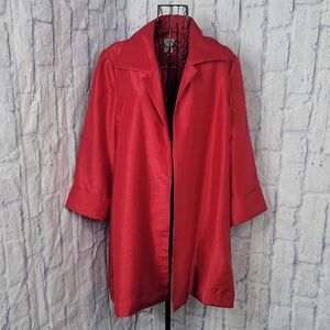 Chico's Medium Coral Satin Open Front Jacket Topper Dressy Evening Blazer Medium